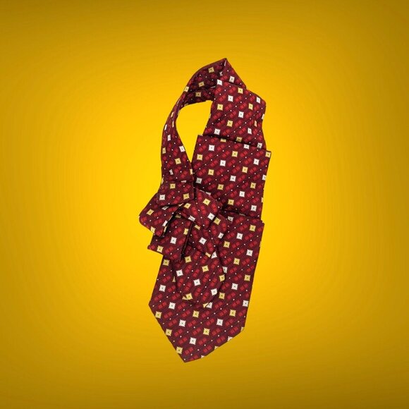 Men's Red Ascot Tie - Ascot Made From Men's Necktie - Vintage Ascot - Picture 1 of 7